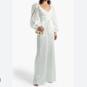 NEW Vanessa Cocchiaro Ivory Anandi Organza Paneled Ruched Shantung Jumpsuit Sz 4
